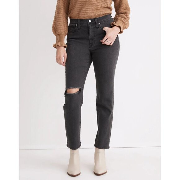 Madewell The Girljean Adolpha Wash Ripped Knee Grey Straight Leg Jeans Denim 27 - Picture 1 of 11
